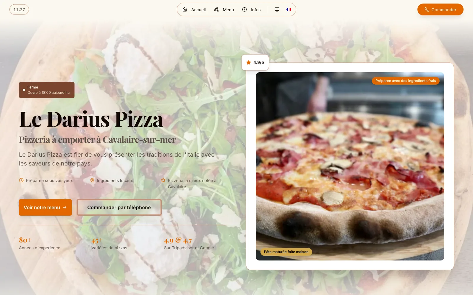 Darius Pizza's live site, running on WebOustaou's data layer