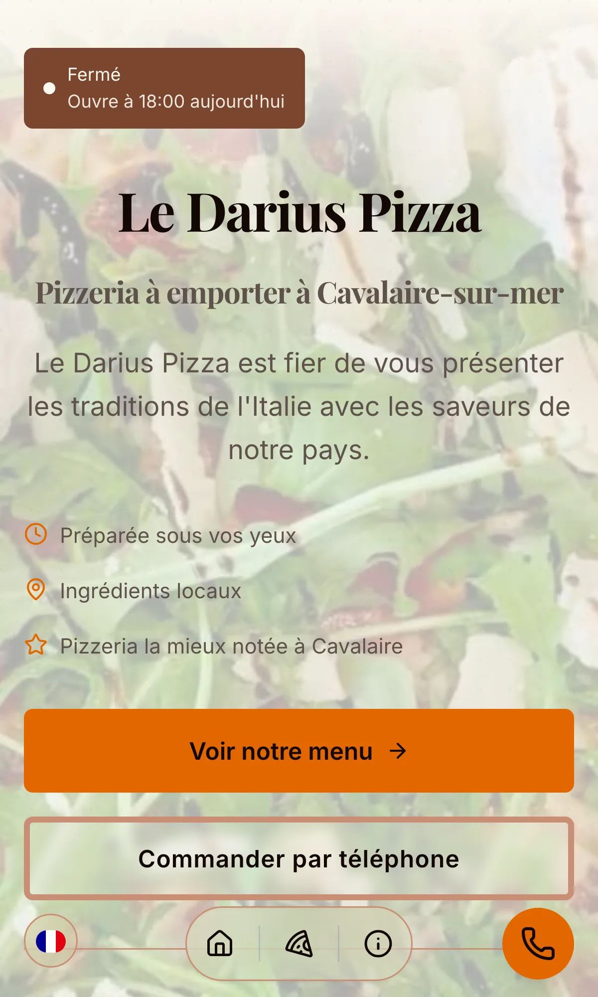 Darius Pizza's mobile site — most visitors arrive on a phone