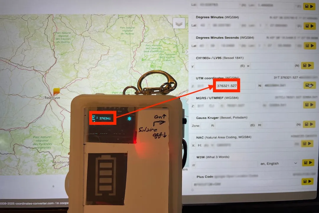 GPS display in UTM coordinates