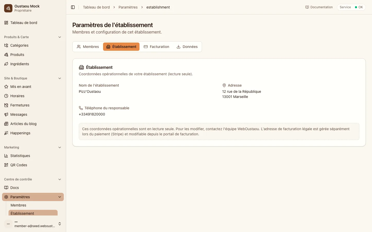 Managing a location's settings in the admin dashboard